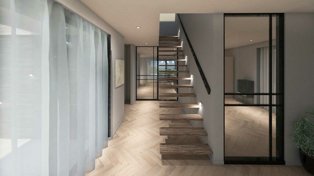 Ontwerp voor moderne nieuwbouw villa in twee kleuren metselwerk te Vinkeveen door architect Maxim Winkelaar